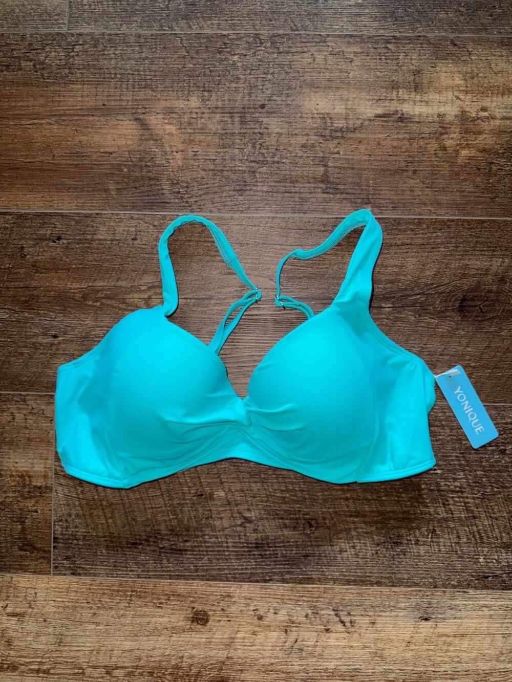 Yonique Underwire Bikini Top Push Up NWT Teal LARGE